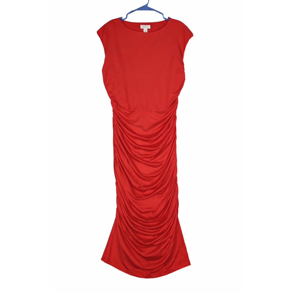 Sofia Jeans by Sofia Vergara Red Ruched Bodycon Midi Dress Women's Size L 12-14